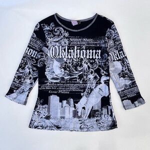 Vintage 90’s Big Bang Clothing Oklahoma Horse Western 3/4 Sleeve Women’s Top